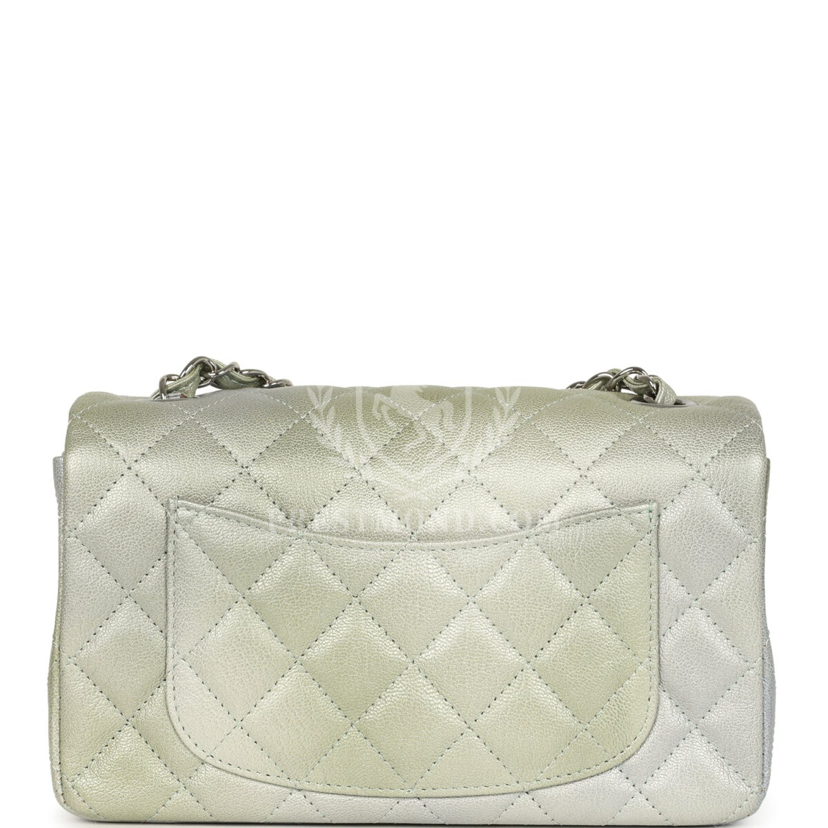 Chanel Mini Classic Rectangular Flap Bag Grey and Green Ombre Iridescent Goatskin Silver Hardware — изображение 4