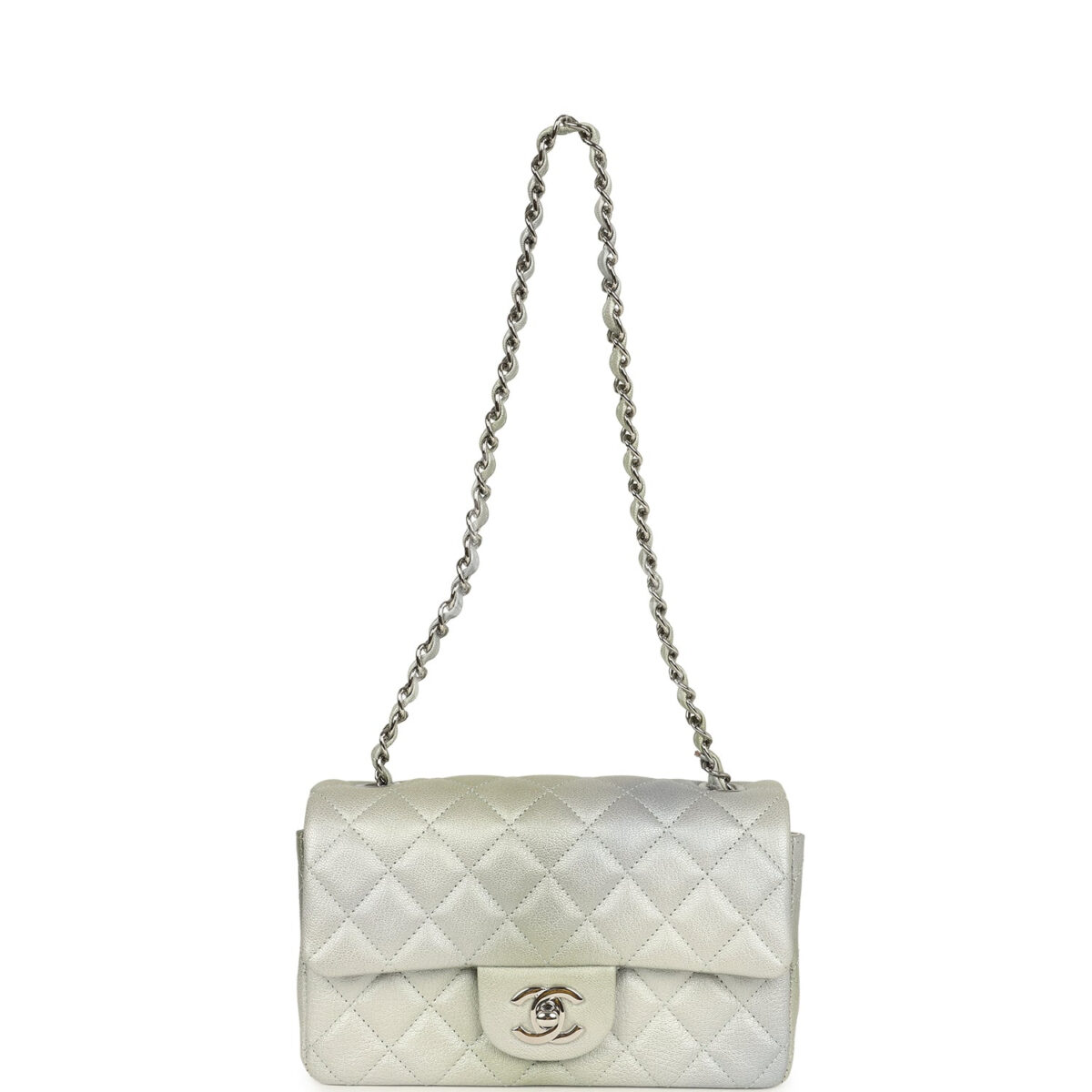 Chanel Mini Classic Rectangular Flap Bag Grey and Green Ombre Iridescent Goatskin Silver Hardware — изображение 7
