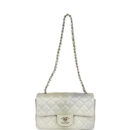 Chanel Mini Classic Rectangular Flap Bag Grey and Green Ombre Iridescent Goatskin Silver Hardware