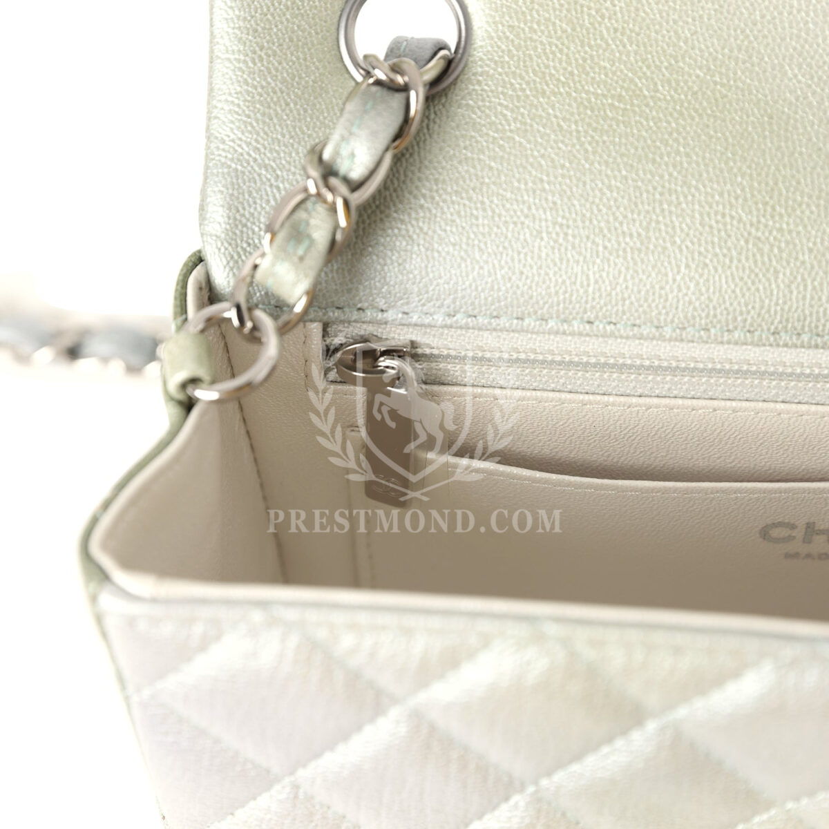 Chanel Mini Classic Rectangular Flap Bag Grey and Green Ombre Iridescent Goatskin Silver Hardware — изображение 10