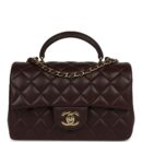 Chanel Mini Rectangular Flap Bag with Top Handle Dark Brown Lambskin Light Gold Hardware