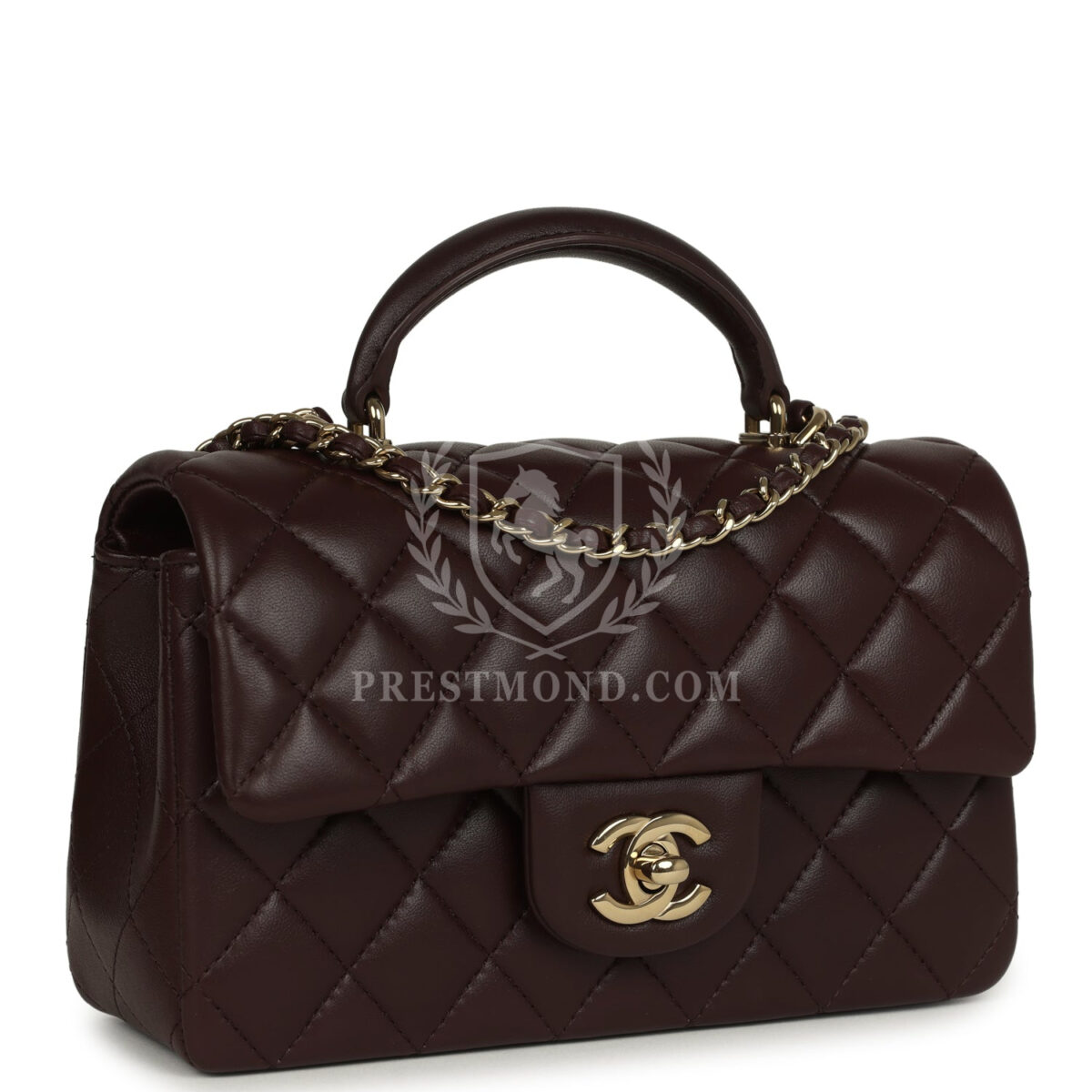 Chanel Mini Rectangular Flap Bag with Top Handle Dark Brown Lambskin Light Gold Hardware — изображение 2