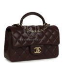 Chanel Mini Rectangular Flap Bag with Top Handle Dark Brown Lambskin Light Gold Hardware