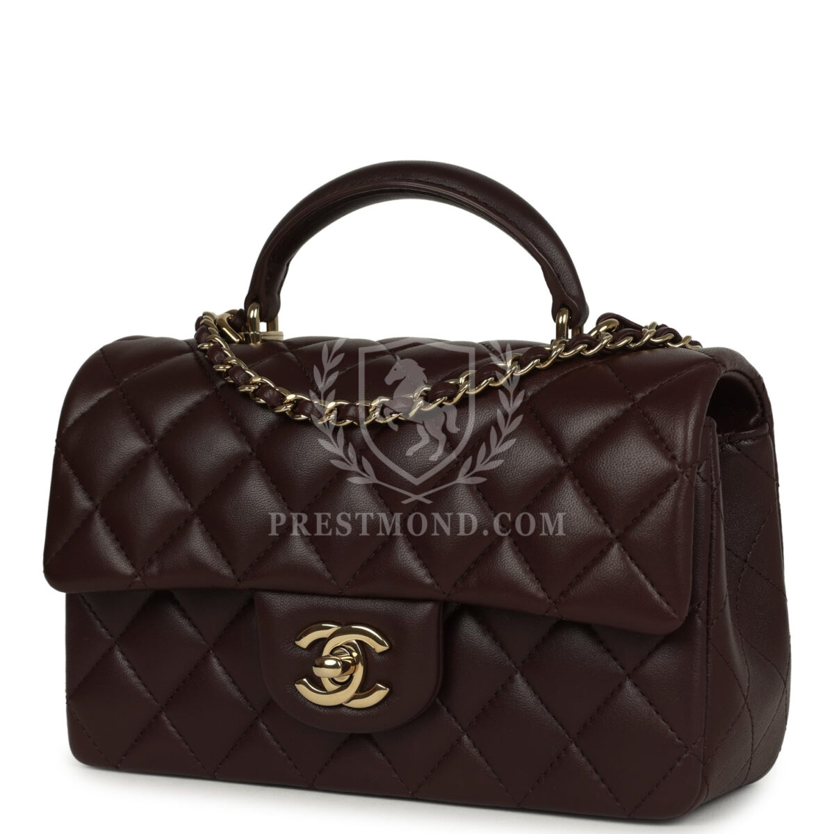 Chanel Mini Rectangular Flap Bag with Top Handle Dark Brown Lambskin Light Gold Hardware — изображение 5