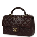 Chanel Mini Rectangular Flap Bag with Top Handle Dark Brown Lambskin Light Gold Hardware
