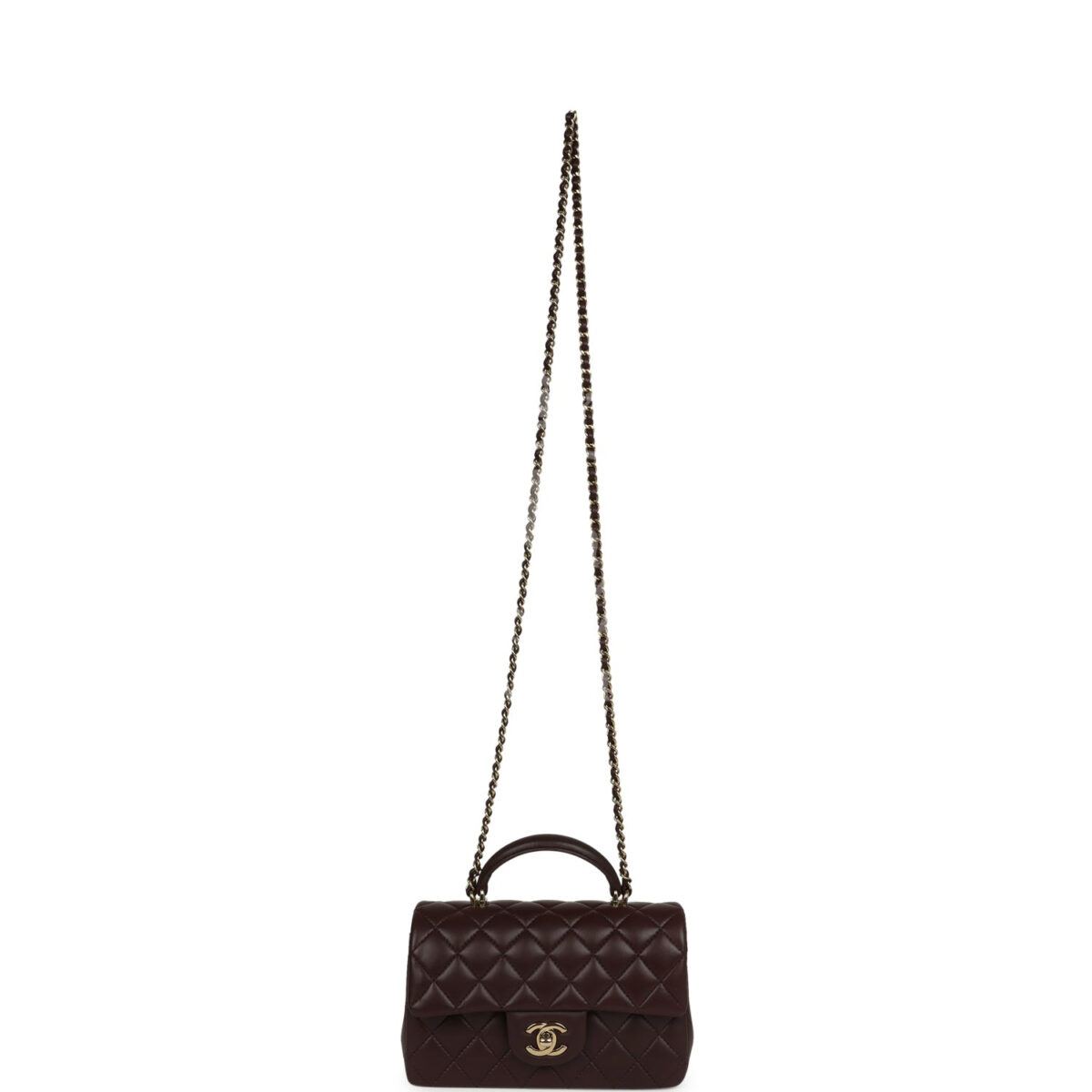 Chanel Mini Rectangular Flap Bag with Top Handle Dark Brown Lambskin Light Gold Hardware — изображение 7