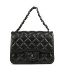 Chanel Mini Classic Square Flap Bag Black Lambskin Ruthenium Hardware