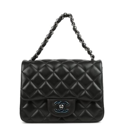 Chanel Mini Classic Square Flap Bag Black Lambskin Ruthenium Hardware