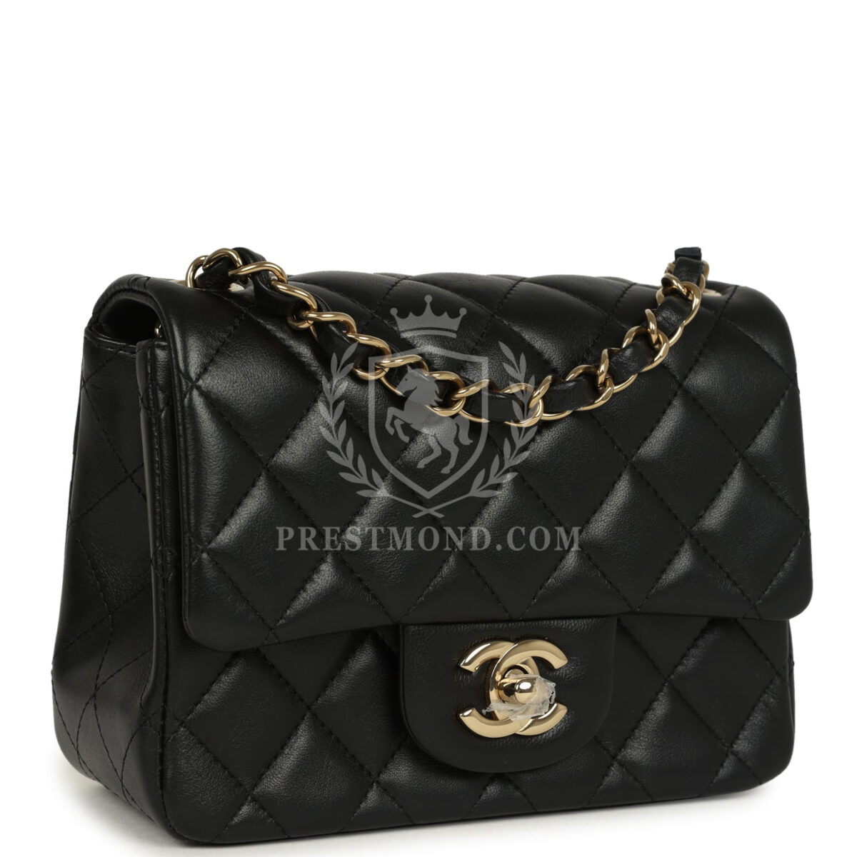 Chanel Mini Classic Square Flap Bag Black Lambskin Light Gold Hardware — изображение 2