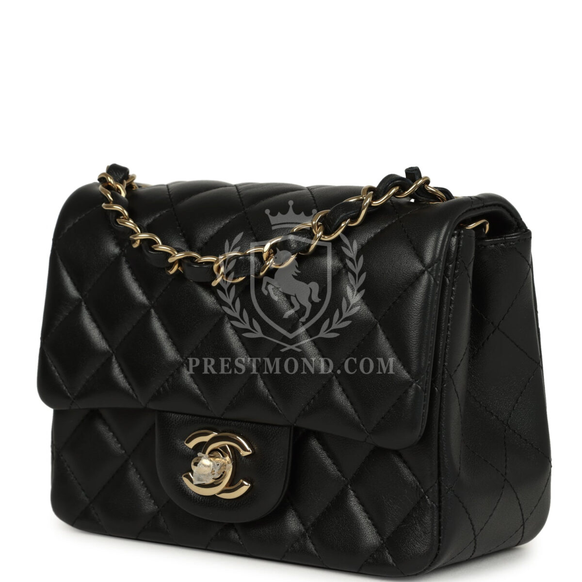Chanel Mini Classic Square Flap Bag Black Lambskin Light Gold Hardware — изображение 5