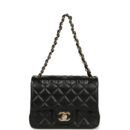 Chanel Mini Classic Square Flap Bag Black Lambskin Light Gold Hardware