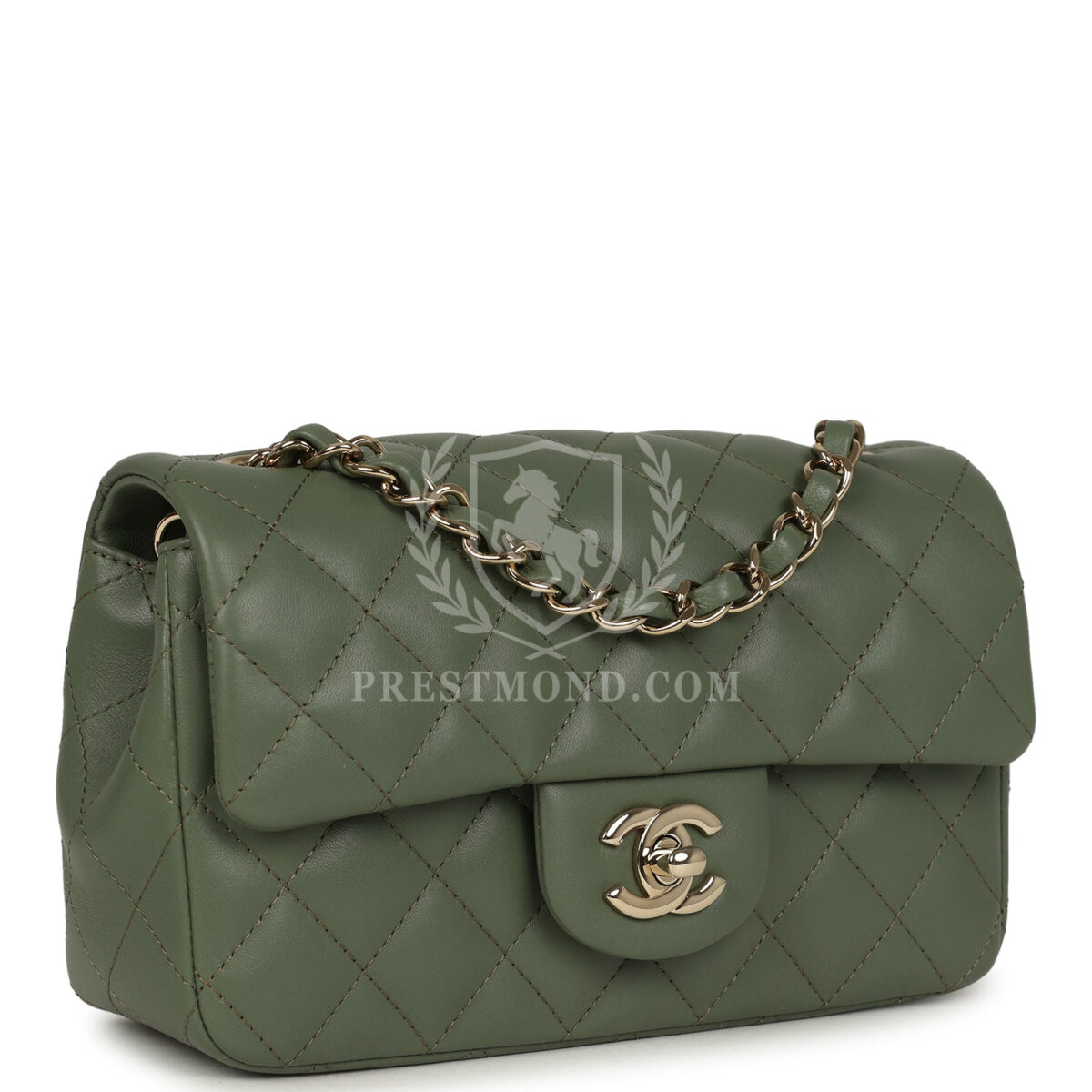 Chanel Mini Rectangular Flap Bag Dark Green Lambskin Light Gold Hardware — изображение 2