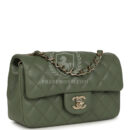 Chanel Mini Rectangular Flap Bag Dark Green Lambskin Light Gold Hardware