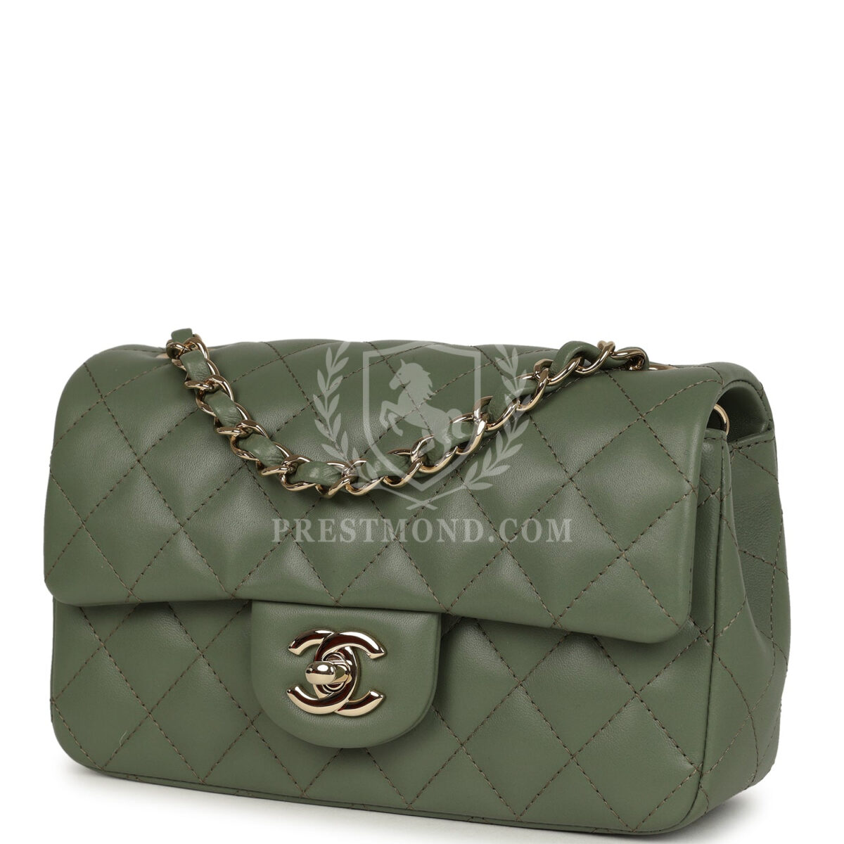 Chanel Mini Rectangular Flap Bag Dark Green Lambskin Light Gold Hardware — изображение 5