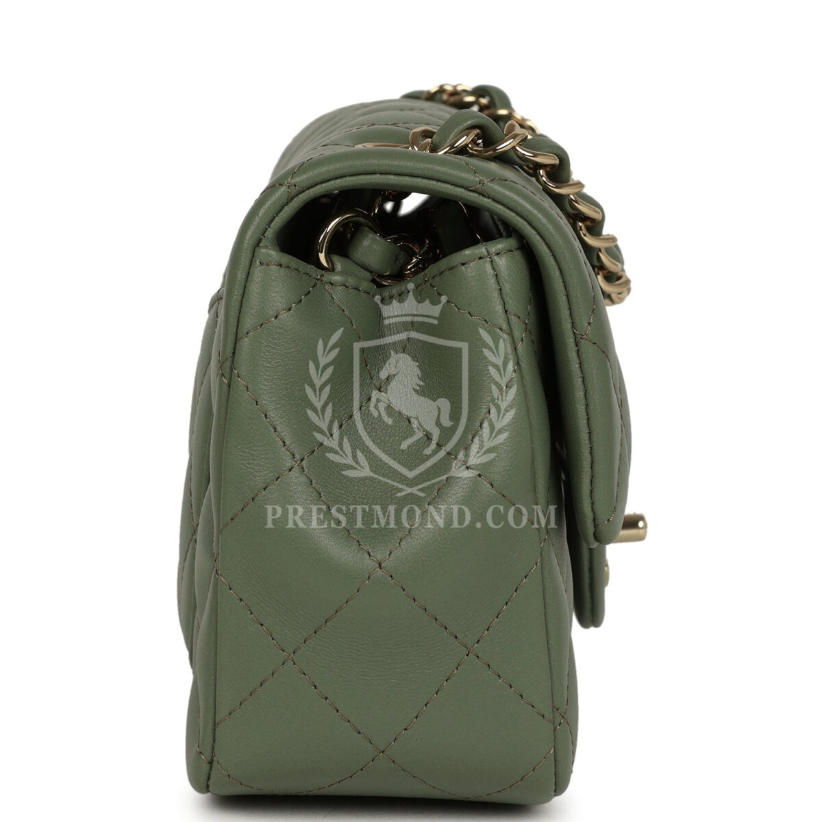 Chanel Mini Rectangular Flap Bag Dark Green Lambskin Light Gold Hardware — изображение 3