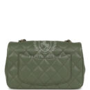 Chanel Mini Rectangular Flap Bag Dark Green Lambskin Light Gold Hardware