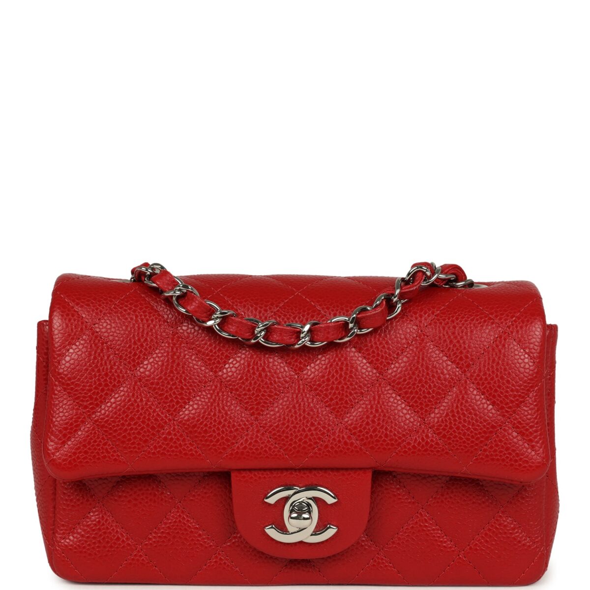 Chanel Mini Rectangular Flap Red Caviar Silver Hardware