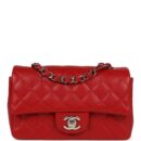 Chanel Mini Rectangular Flap Red Caviar Silver Hardware