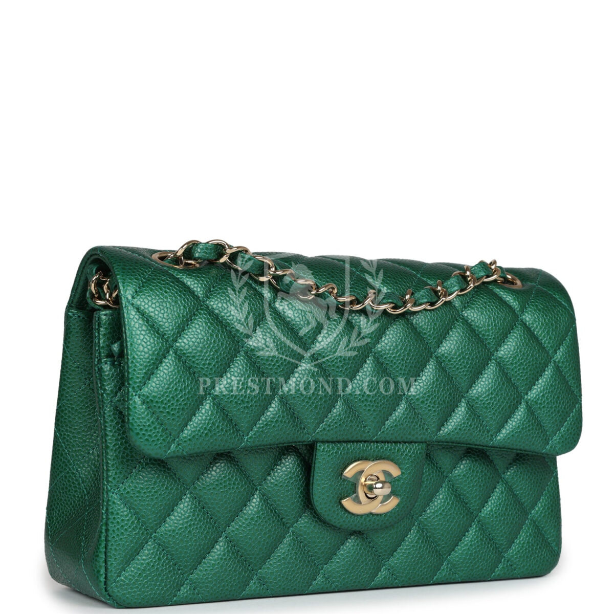 Chanel Small Classic Double Flap Bag Emerald Green Shiny Caviar Gold Hardware — изображение 2