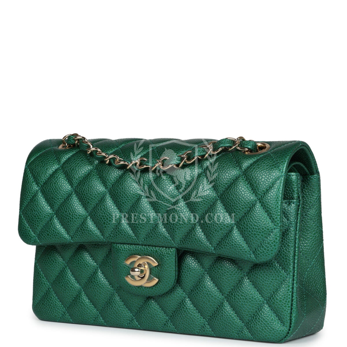 Chanel Small Classic Double Flap Bag Emerald Green Shiny Caviar Gold Hardware — изображение 5