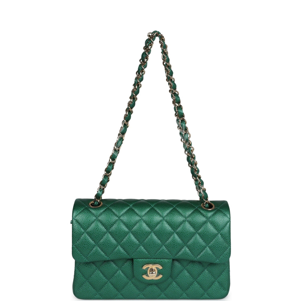 Chanel Small Classic Double Flap Bag Emerald Green Shiny Caviar Gold Hardware — изображение 7