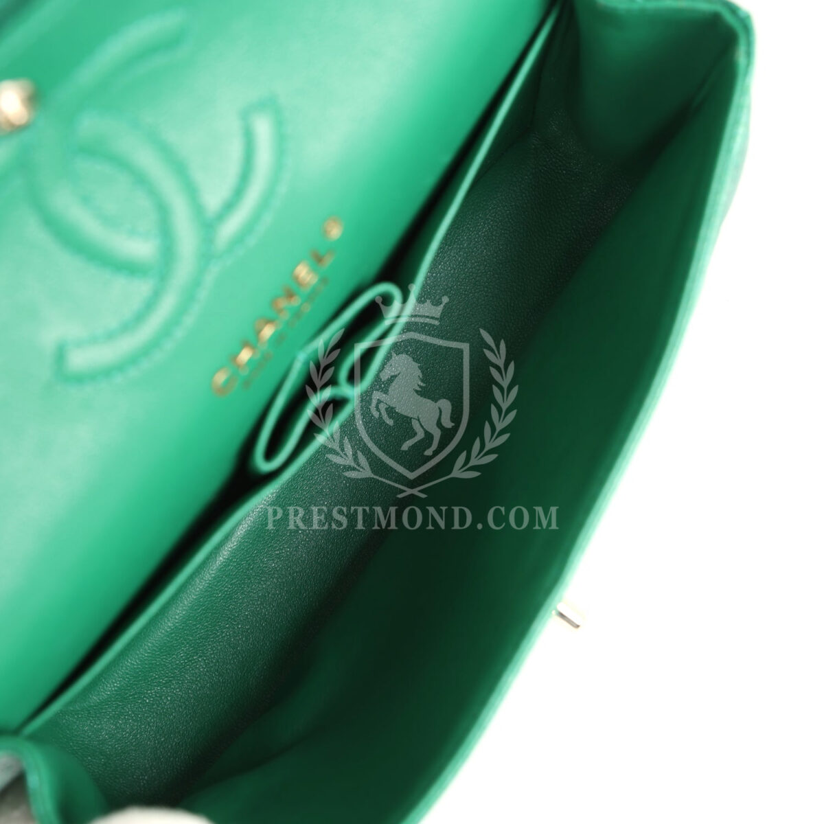 Chanel Small Classic Double Flap Bag Emerald Green Shiny Caviar Gold Hardware — изображение 9