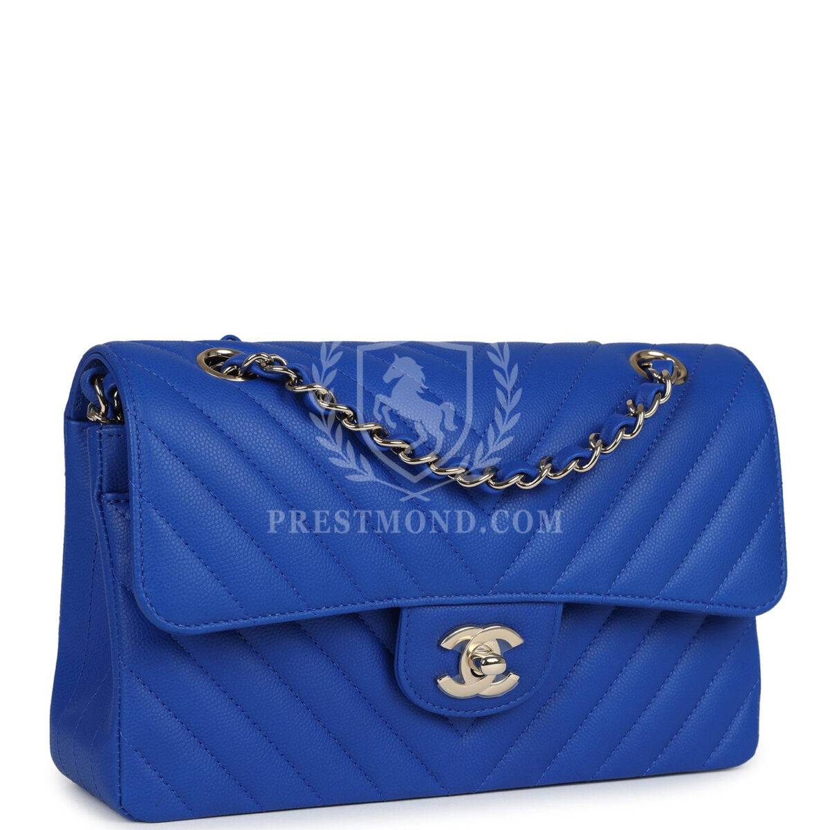 Chanel Small Classic Double Flap Blue Chevron Caviar Light Gold Hardware — изображение 2