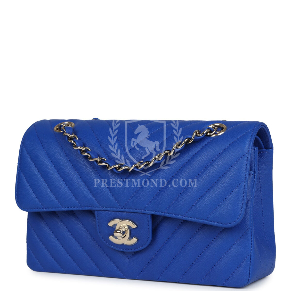 Chanel Small Classic Double Flap Blue Chevron Caviar Light Gold Hardware — изображение 5