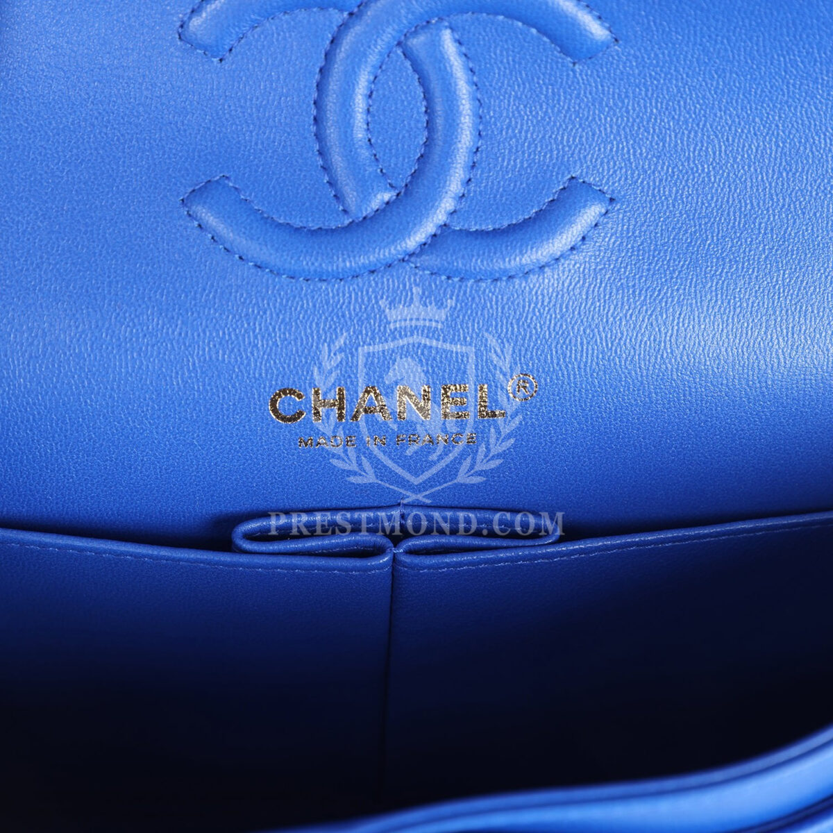 Chanel Small Classic Double Flap Blue Chevron Caviar Light Gold Hardware — изображение 8