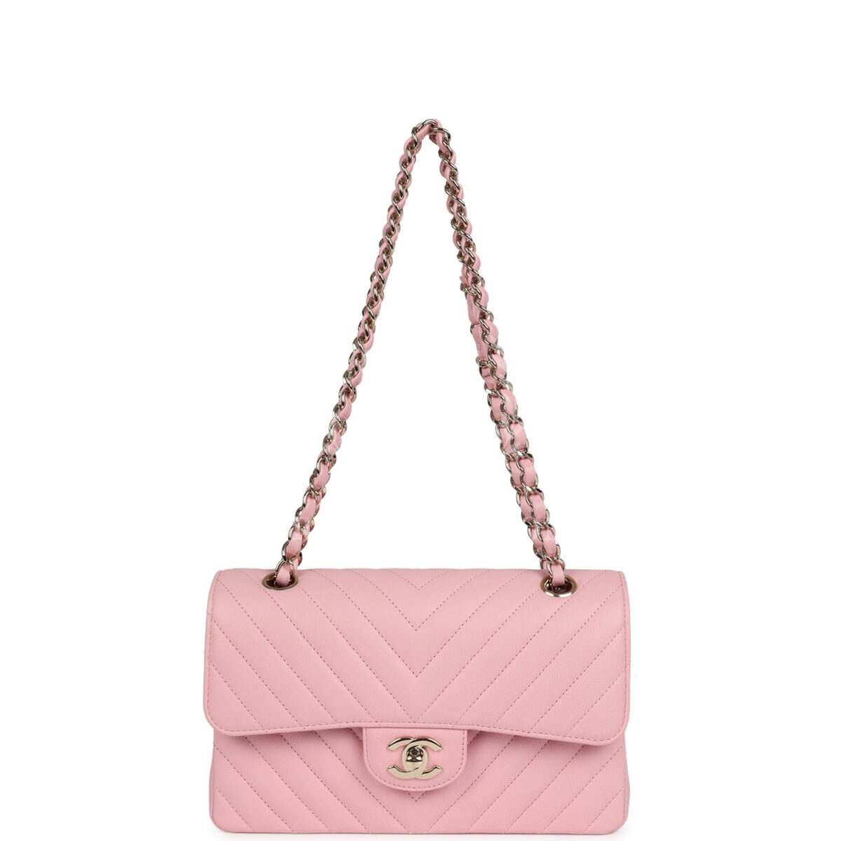 Chanel Small Classic Double Flap Bag Light Pink Chevron Caviar Light Gold Hardware — изображение 7