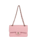 Chanel Small Classic Double Flap Bag Light Pink Chevron Caviar Light Gold Hardware