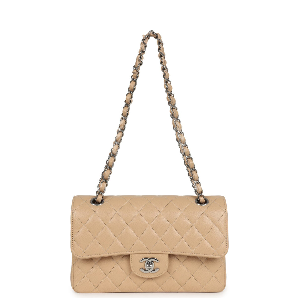 Chanel Small Classic Double Flap Bag Beige Caviar Silver Hardware — изображение 7