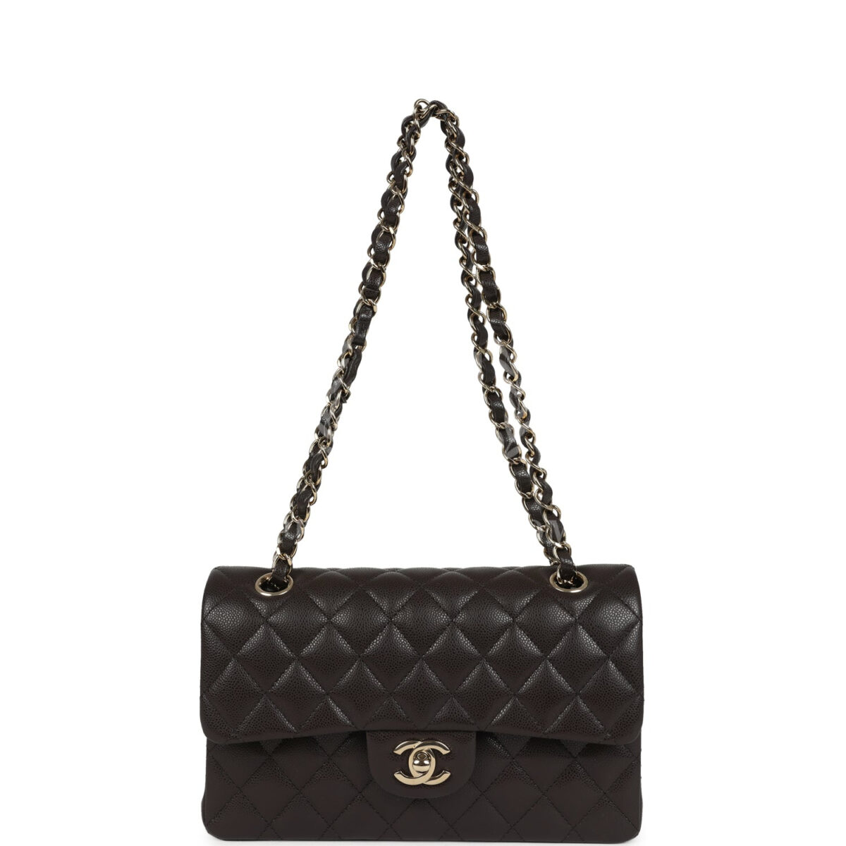 Chanel Small Classic Double Flap Bag Brown Shiny Caviar Light Gold Hardware — изображение 7