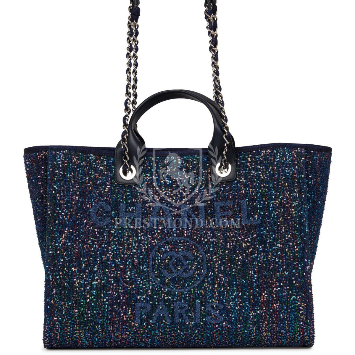 Chanel Large Deauville Shopping Tote Blue Sequin Boucle Silver Hardware — изображение 2