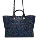 Chanel Large Deauville Shopping Tote Blue Sequin Boucle Silver Hardware