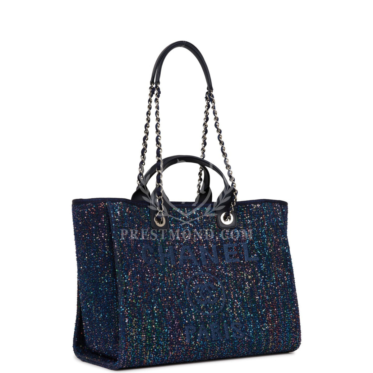 Chanel Large Deauville Shopping Tote Blue Sequin Boucle Silver Hardware — изображение 3
