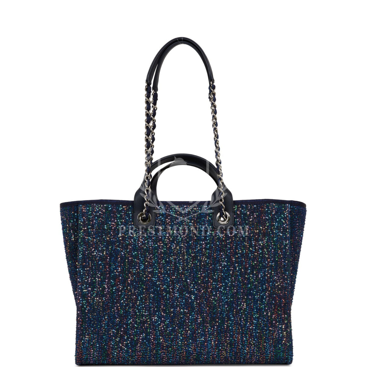 Chanel Large Deauville Shopping Tote Blue Sequin Boucle Silver Hardware — изображение 5