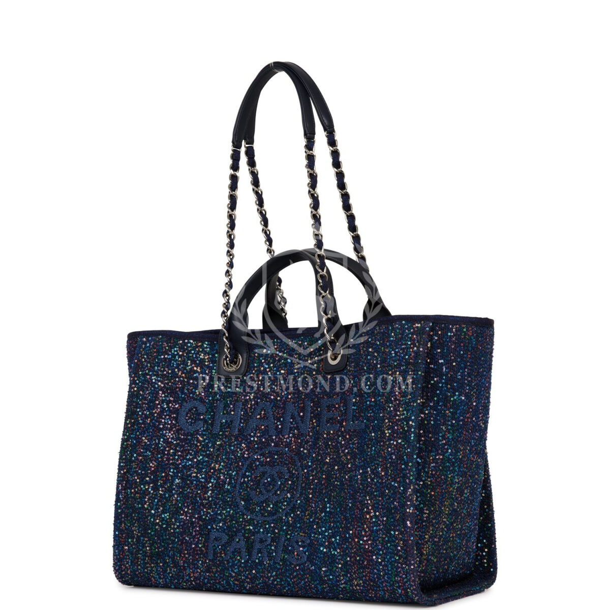 Chanel Large Deauville Shopping Tote Blue Sequin Boucle Silver Hardware — изображение 6