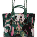 Chanel Small Deauville Shopping Tote Green and Pink Tropical Floral Velvet Light Gold Hardware