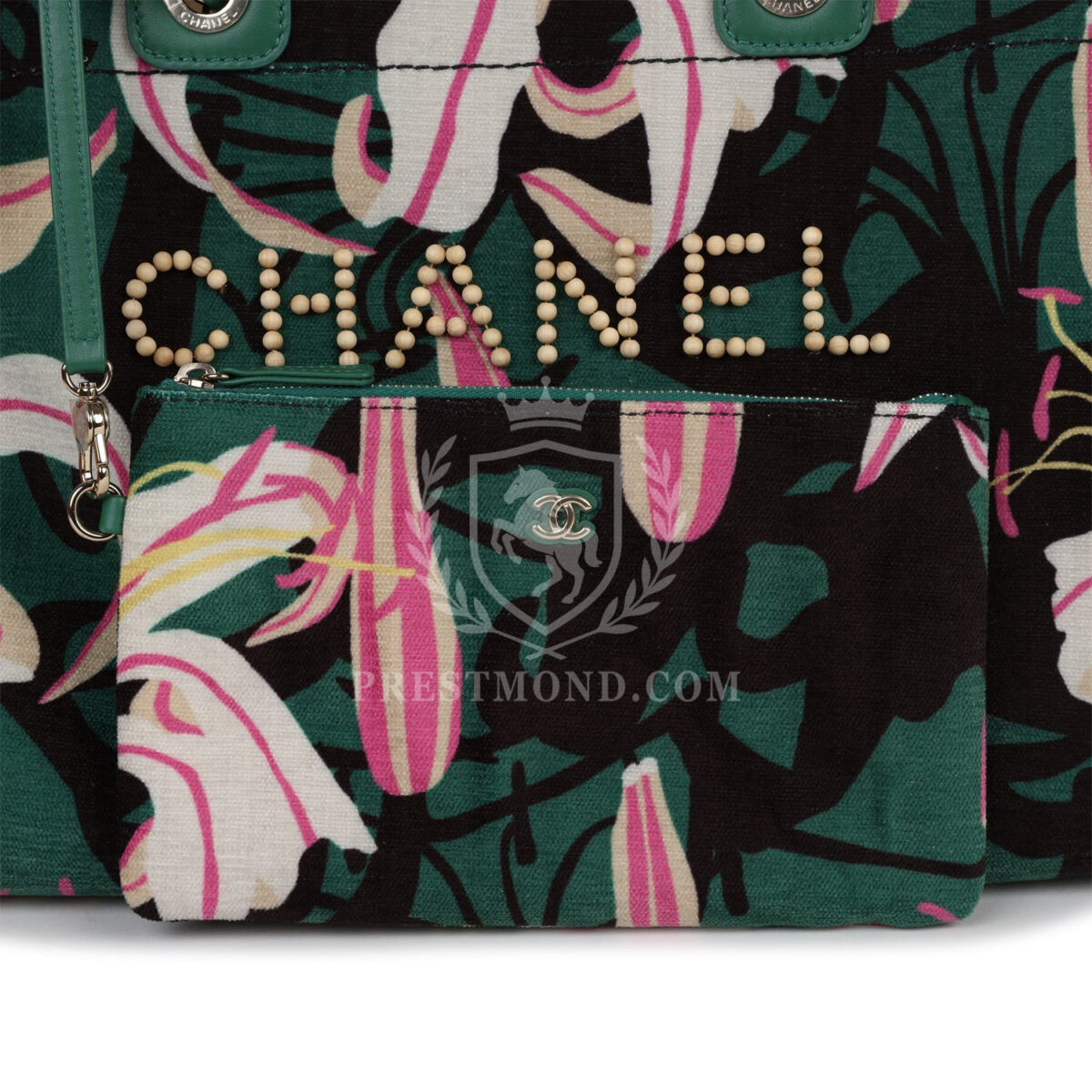 Chanel Small Deauville Shopping Tote Green and Pink Tropical Floral Velvet Light Gold Hardware — изображение 8