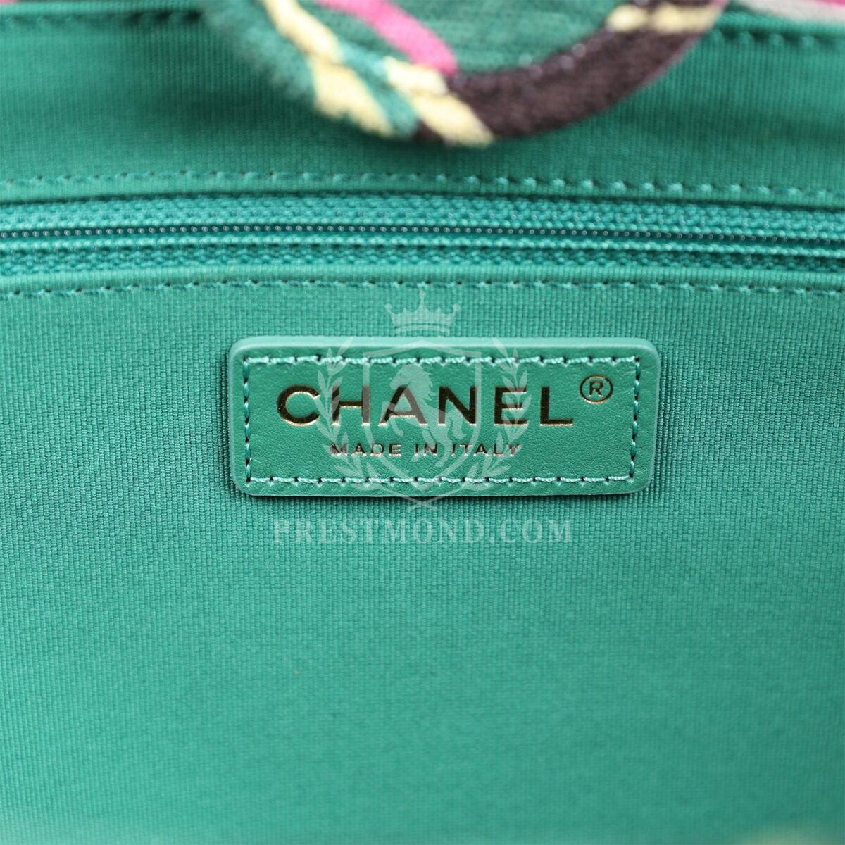 Chanel Small Deauville Shopping Tote Green and Pink Tropical Floral Velvet Light Gold Hardware — изображение 10