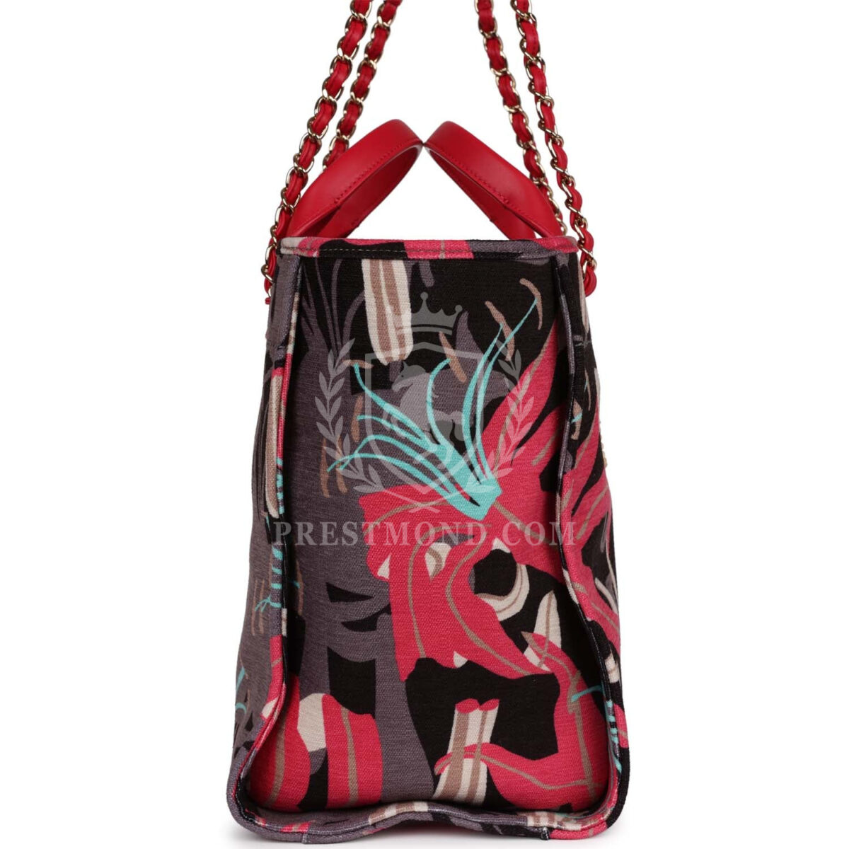 Chanel Medium Deauville Shopping Tote Grey and Pink Tropical Floral Velvet Light Gold Hardware — изображение 4