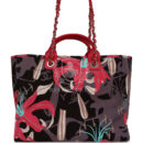 Chanel Medium Deauville Shopping Tote Grey and Pink Tropical Floral Velvet Light Gold Hardware