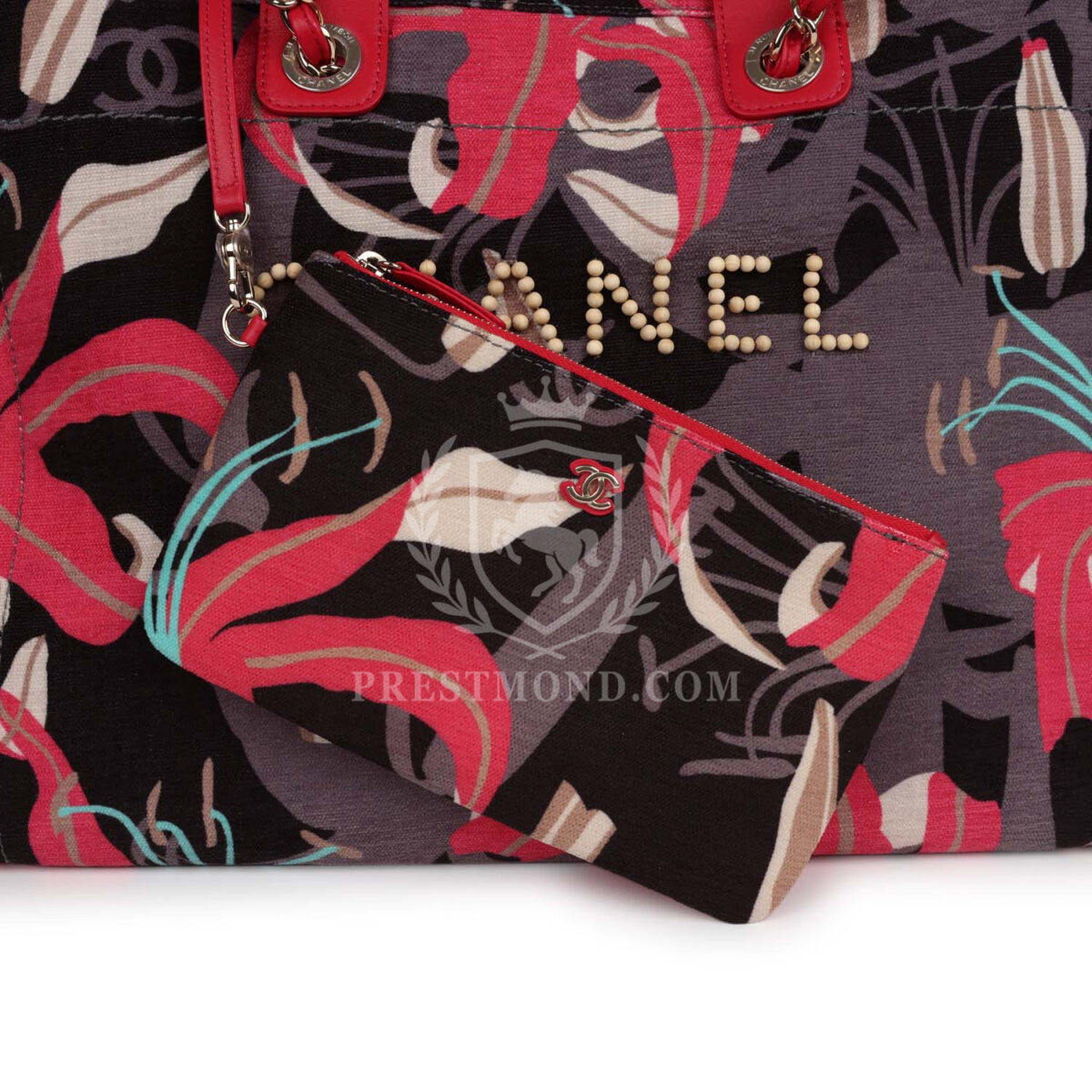 Chanel Medium Deauville Shopping Tote Grey and Pink Tropical Floral Velvet Light Gold Hardware — изображение 8