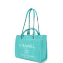 Chanel Small Deauville Shopping Tote Turquoise Canvas Light Gold Hardware