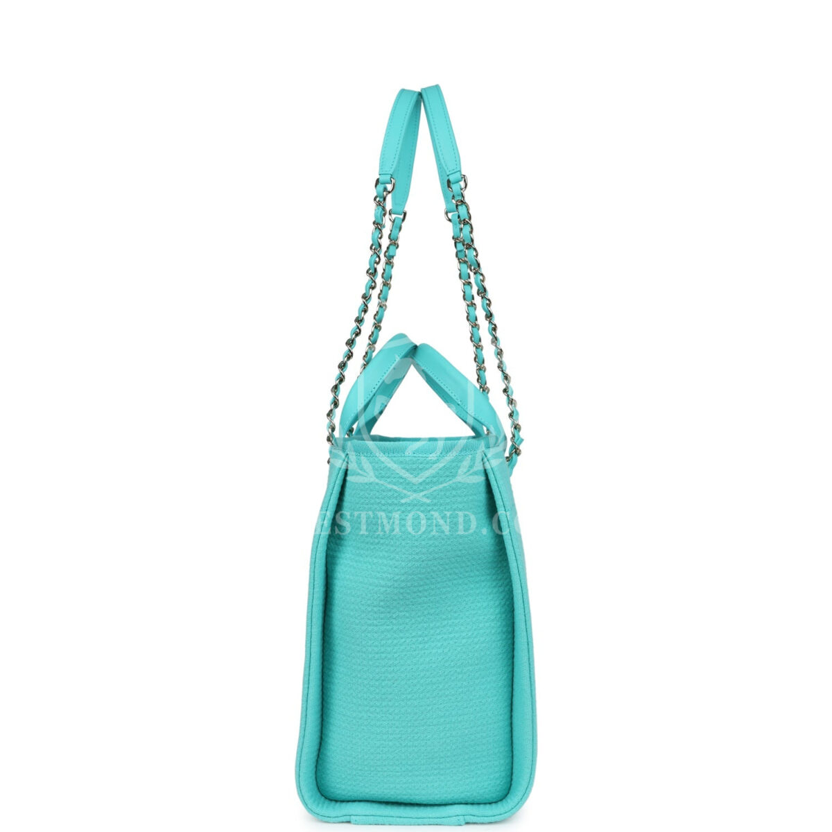 Chanel Small Deauville Shopping Tote Turquoise Canvas Light Gold Hardware — изображение 3