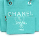 Chanel Small Deauville Shopping Tote Turquoise Canvas Light Gold Hardware