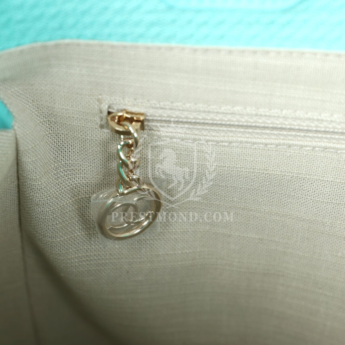 Chanel Small Deauville Shopping Tote Turquoise Canvas Light Gold Hardware — изображение 9