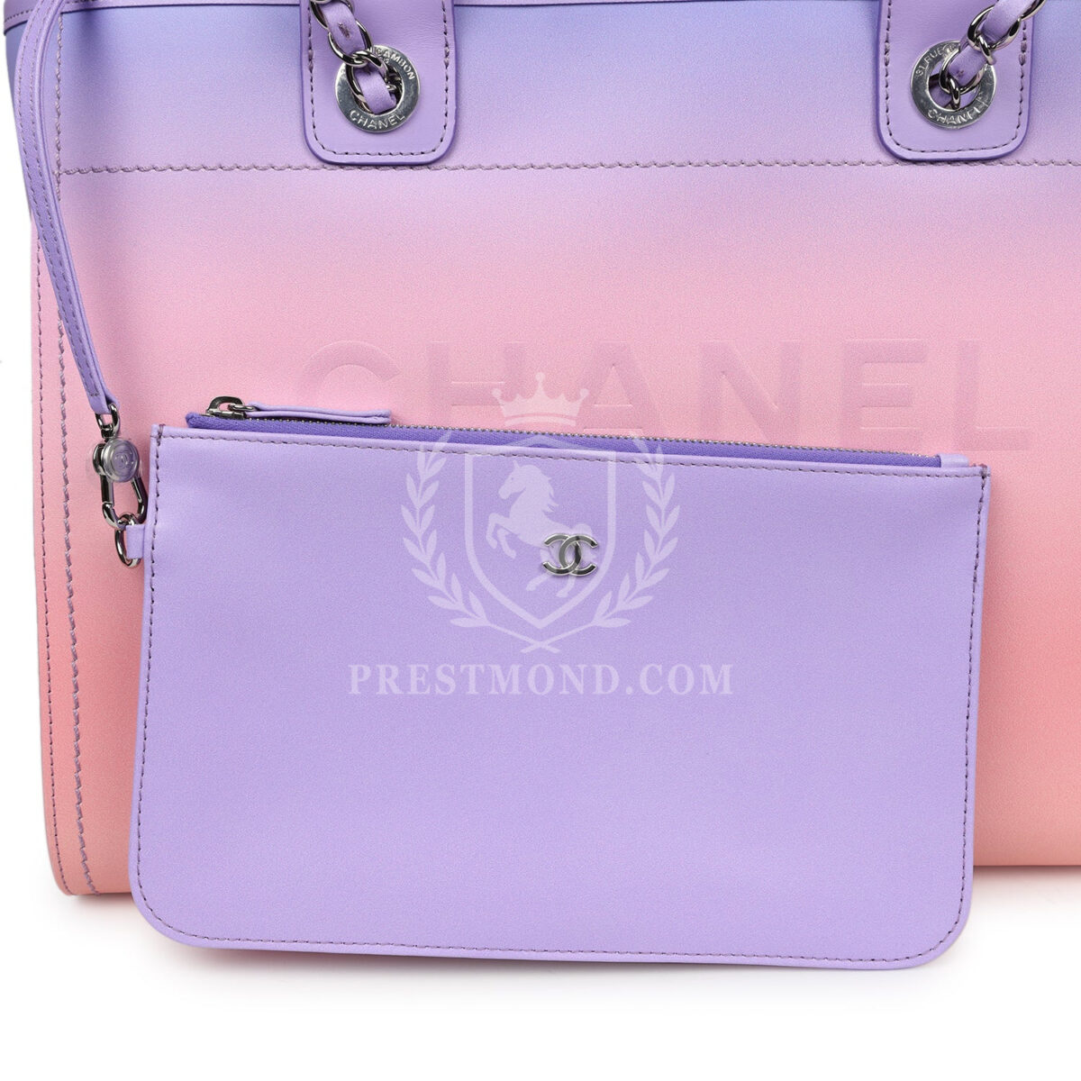 Chanel Small Deauville Shopping Tote Pink and Purple Ombre Calfskin Silver Hardware — изображение 7