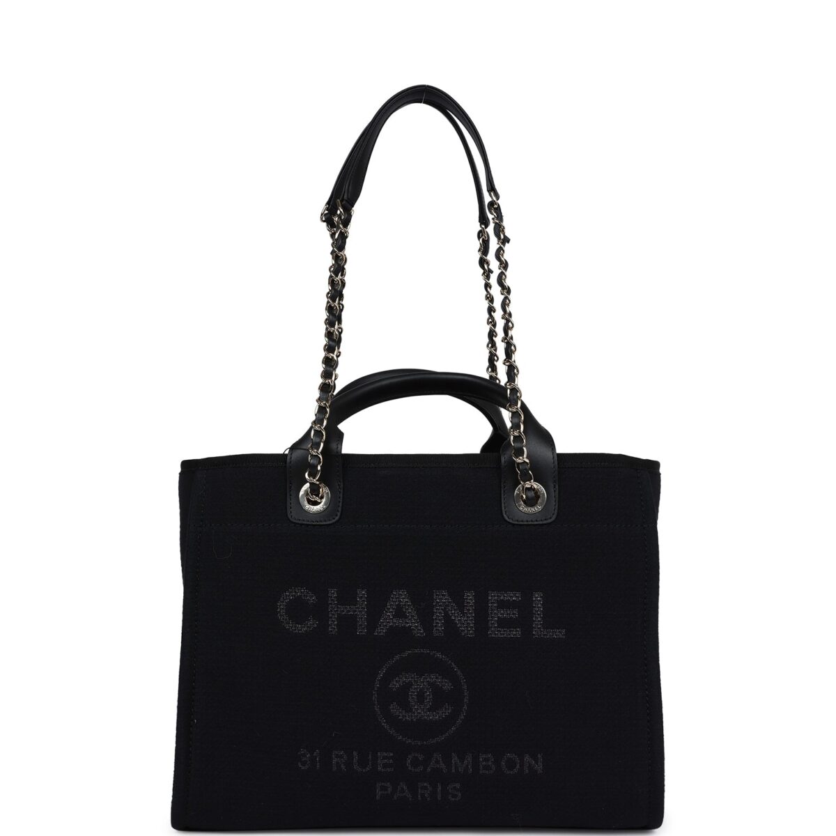 Chanel Small Deauville Shopping Tote Black Canvas Light Gold Hardware